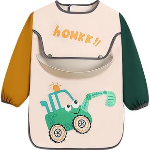 牧萌儿童罩衣男童宝宝婴儿外穿可爱吃饭围兜防水反穿衣画画女围裙