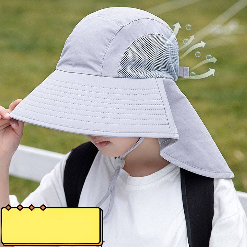 防晒帽儿童太阳帽男童遮阳布帽女款小学生帽子大童披肩护颈渔夫帽