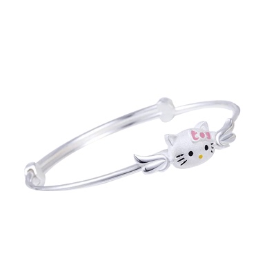 香港正生S999足银手镯儿童简约纯银吊坠手环女学生中童镯子送礼新