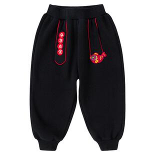 dudujia儿童拜年服红色男童长裤冬款宝宝运动裤女童唐装宝宝裤子a