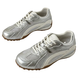 内增高德训鞋女士2026新款春厚底女鞋百搭芭蕾运动鞋板鞋银色鞋子