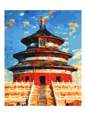 数字油画diy手绘填充手工手绘画画填色肌理画涂色解闷油彩画 天坛