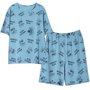 胖男童睡衣夏季薄款冰瓷棉中大童短袖家居服男孩空调服套装青少年