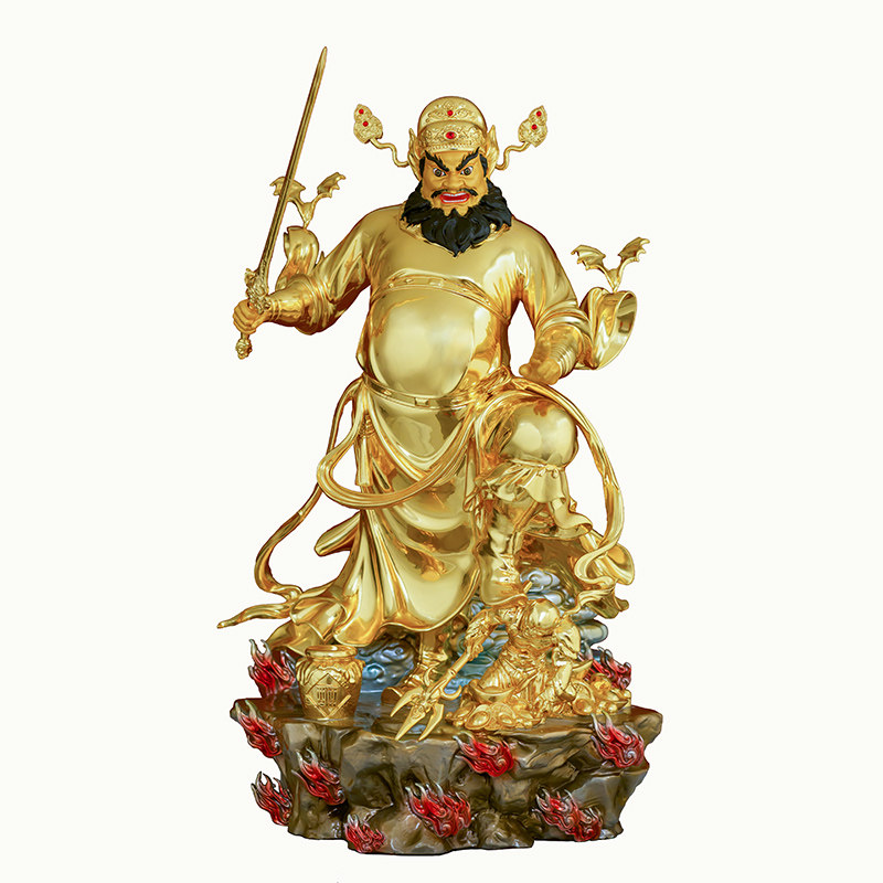 彩绘贴金站钟馗摆件全铜
