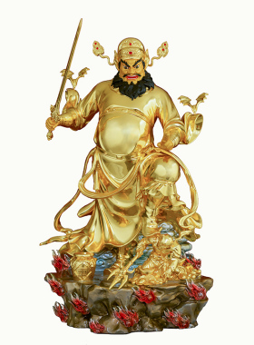 彩绘贴金站钟馗摆件全铜