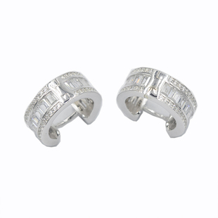 WBJ定制珠宝T方耳环S925银镀金满镶嵌耳环纯银饰品hiphop earring