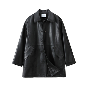 SINGLE MOMENT 纯小羊皮真皮外套复古男女中长款百搭通勤