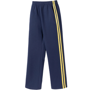 运动风校服裤深蓝色黄色二条杠直筒长裤藏青色小学生校裤儿童裤子