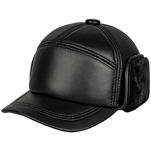 广帝 羊皮 冬季真皮帽子男加绒厚款中老年人保暖护耳雷锋帽鸭舌帽