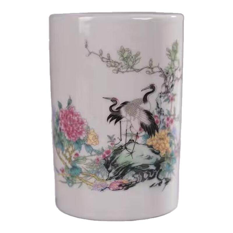 仿古清光绪年制粉彩山水笔筒古玩装饰摆件