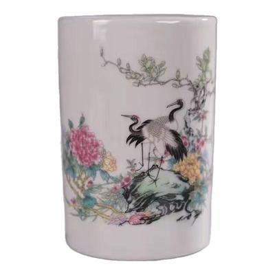 仿古清光绪年制粉彩山水笔筒古玩摆件老瓷器旧货古玩书房办公桌