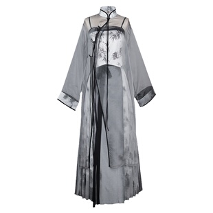 拟梦松烟入墨国风原创新中式马面裙套装日常汉服仙气中性帅气飒夏