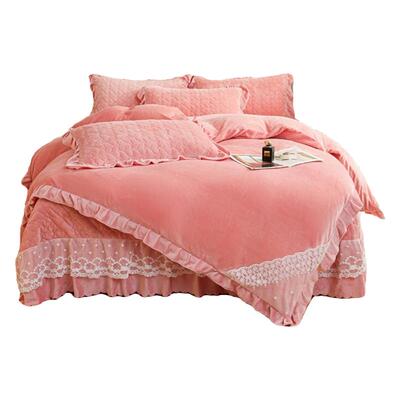 牛奶绒四件套婴儿绒床盖公主风