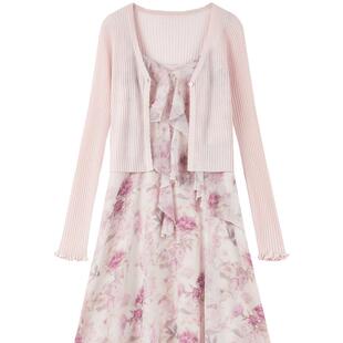 秋水伊人碎花连衣裙套装 2026年夏季新款女装A字裙时尚收腰两件套