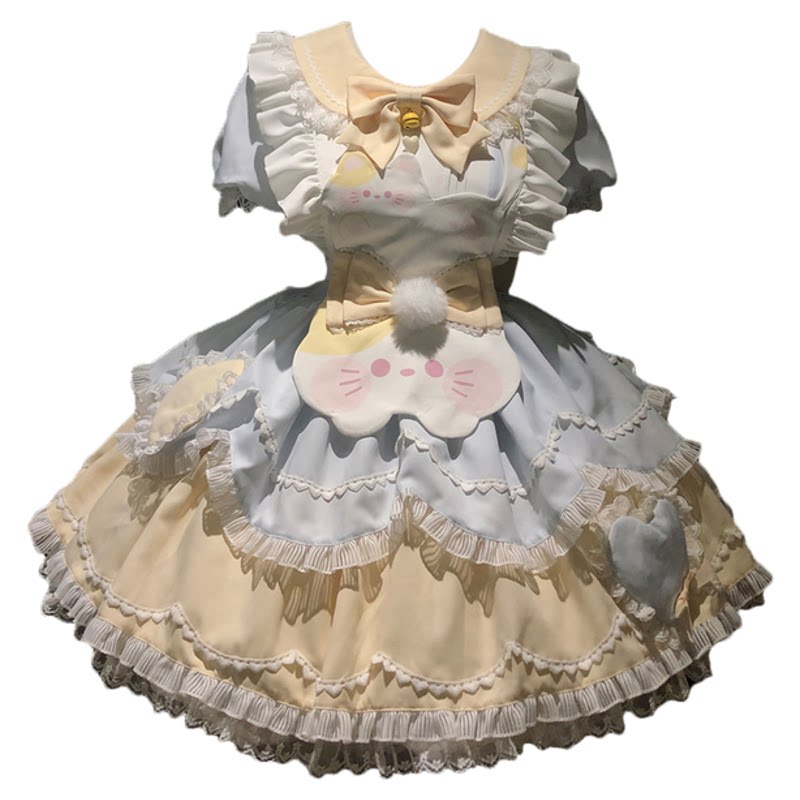 【全款现货】甜茶少女lolita甜茶喵短袖op连衣裙蓬蓬裙宴会裙子