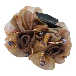 盘发花朵抓夹妈妈发卡大号后脑勺鲨鱼夹布艺发抓双面发夹爪子头饰