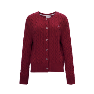 GUOOBEAR古家小熊女装2025秋冬新款复古宽松绵羊毛衣绞花针织开衫