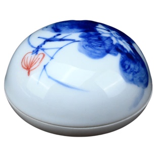 景德镇陶瓷印泥盒朱砂瓷盒手绘瓷缸印盒荷花印泥盒书画印泥盒书法朱砂书画瓷盒印尼盒收纳盒空盒陶瓷印泥盒