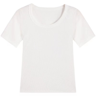 2025夏季新款冰丝莫代尔打底衫短袖T恤女内搭U领大码黑色面膜上衣