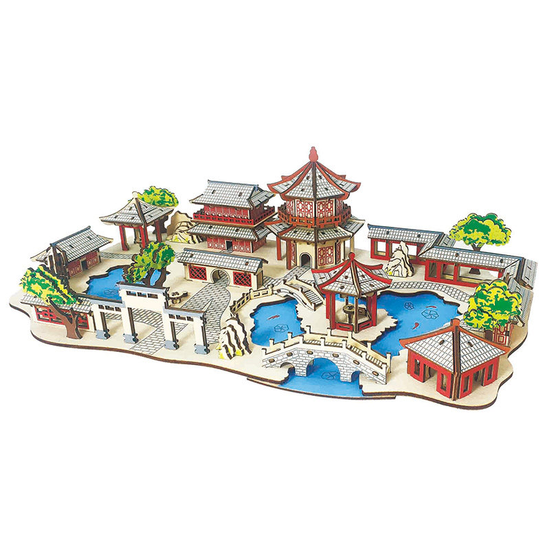 苏州园林3D立体拼图木板DIY材料