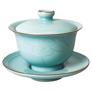 东道汝窑青瓷盖碗主人杯高端汝窑个人茶具 双色盖碗豆青 青瓷盖碗