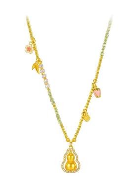 原创天然橄榄石S925银镀金葫芦好运福禄锁骨链女款小众设计感礼物