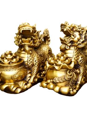 聚宝盆麒麟开业礼品纯铜一对招财