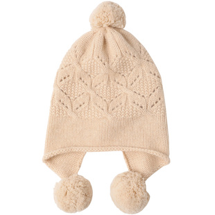 BOHOBOCO羊绒三毛球帽子女士冬季保暖护耳套头手编针织毛线帽