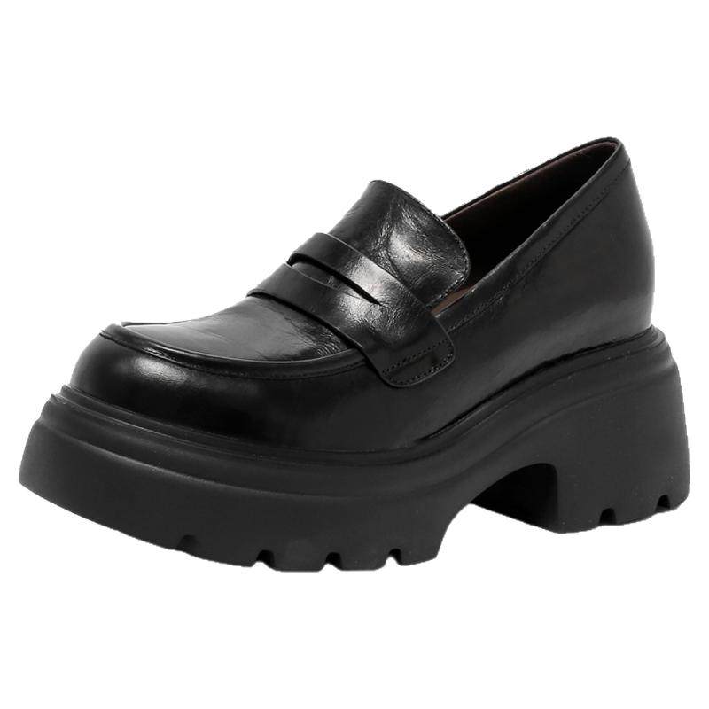 小个子内增高一脚蹬玛丽珍小皮鞋女小码313233厚底真皮透气乐福鞋