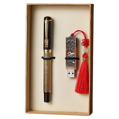 马年高档精致文创古典中国风金属签字笔生肖U盘礼盒套装企业商务办公用定制刻字印logo年会礼物伴手礼品