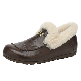 MILLIE'S/妙丽内增高复古乐福鞋女冬季款皮毛一体轻便加绒毛毛鞋