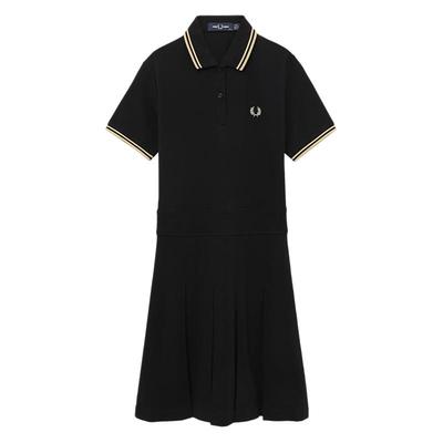 FRED PERRY休闲连衣裙女2025冬季新款短袖条纹麦穗刺绣裙子D1177