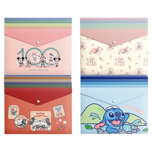 迪士尼A4按扣文件袋透明加厚大容量塑料文件夹小学生专用试卷整理收纳科目分类资料档案袋初中生考试文具防水