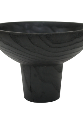 后弄侘寂风复古黑色碳化木托盘花器果盘酒店民宿桌面摆件软装饰品