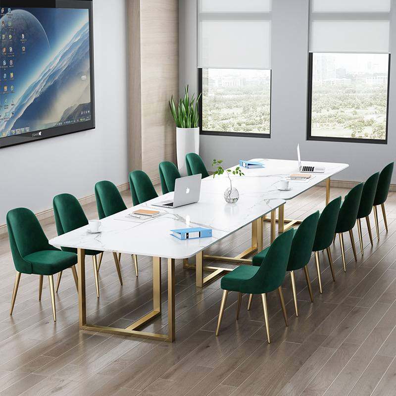 新款直销北欧大理石会议桌简约现代岩板长方形办公桌轻奢会客洽谈