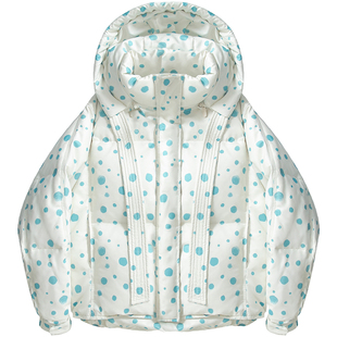 稀有概率 原创设计波点连帽羽绒服女短款冬季加厚白色面包服外套