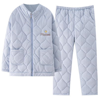 浪莎纯棉夹棉睡衣女保暖加厚套装