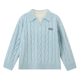 布丁哈鲁冬装女童上衣2026秋冬新款儿童保暖假两件翻领新年毛衣