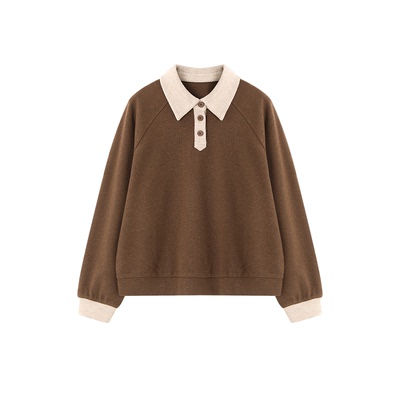 XWI欣未美拉德撞色拼接温暖绒感卫衣女秋冬慵懒宽松休闲运动上衣