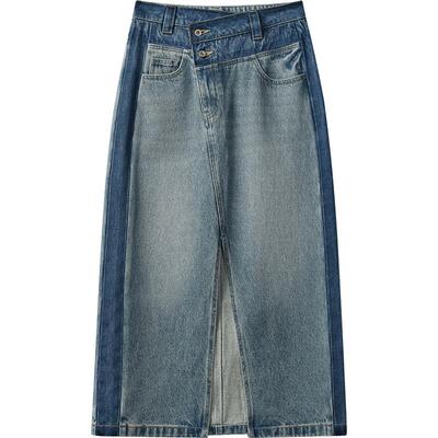 【播奥莱】播商场同款牛仔半身裙女春秋复古直筒裙BDR3BD3303