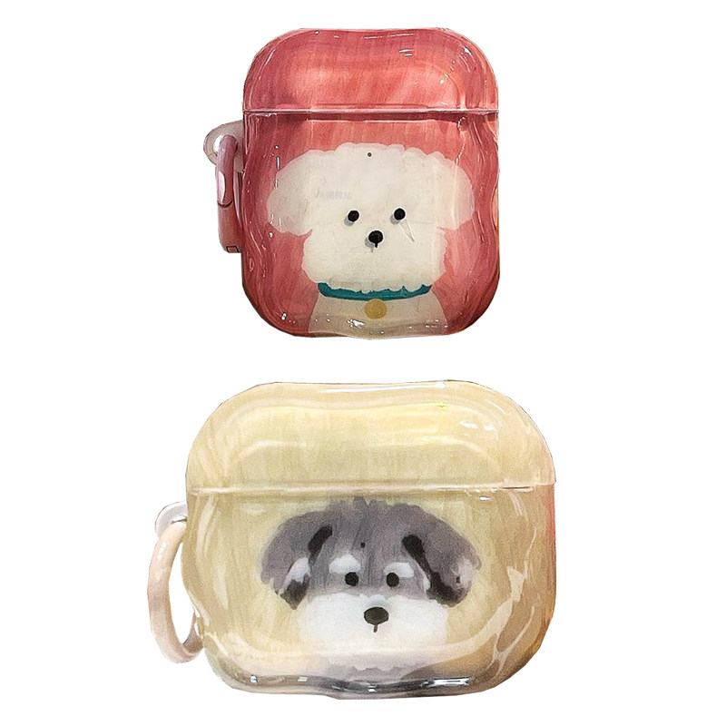 情侣比熊犬雪纳瑞适用AirPods4代蓝牙耳机套油画狗狗苹果AirPods pro3保护壳一二代挂扣圈三代防摔男女高级感