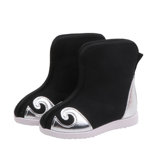 儿童汉服鞋明制国风男童刺绣短靴冬季加绒老北京布鞋儿童绣花鞋子