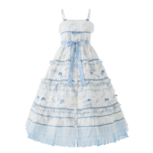 现货 花非花  CLA勿忘我蓝色JSK披肩长裙段段花嫁BNT胸花lolita