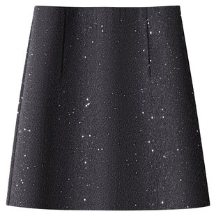 小香风毛呢半身裙女冬季2025新款羊毛高腰包臀A字裙闪闪亮片短裙