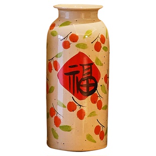 文昌竹专用复古福字陶瓷花瓶高款景德镇中古风水培插花器乔迁摆件