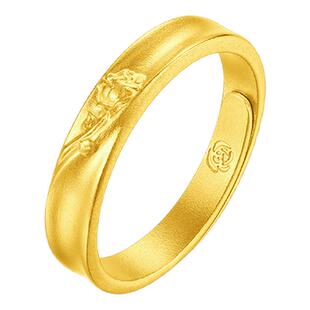 周大生莫奈联名|黄金戒指女古法足金玫瑰花Rose活口指环手饰送礼