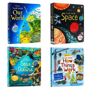 进口英文原版 Usborne看里面系列4册机场火车交通工具建筑工地Look Inside Airport Trains Building Sites绘本翻翻纸板书科普读物