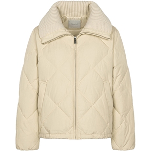 BEANPOLE滨波 90%鹅绒女菱形格绗缝休闲风短款针织翻领羽绒服外套