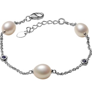 京润珍珠手链清雪 8-9mm水滴形 925银镶白色淡水珍珠手链D