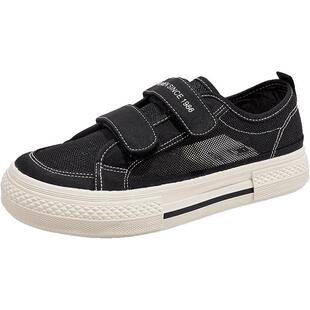 人本2026夏季网布懒人魔术贴学生板鞋夏季帆布鞋网鞋女新款潮鞋女